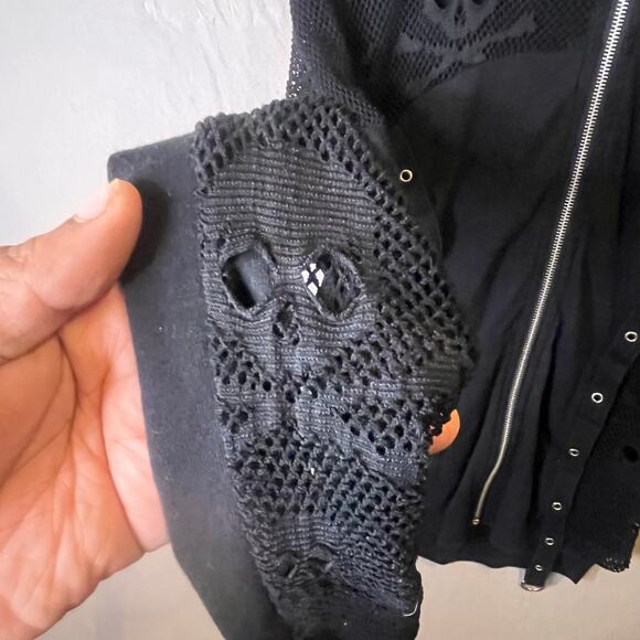 Gothic Punk Mesh Skull Women Small Hoodie Jacket Zip Up D-Ring Straps Grunge - Picture 5 of 7